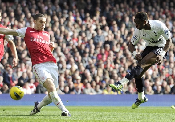 Louis Saha scores for Spurs against Arsenal, February 2012