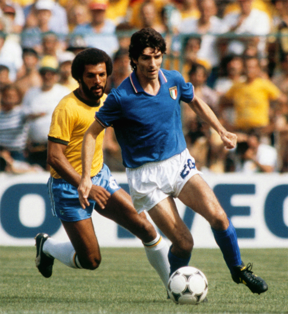 Italy's Paolo Rossi in World Cup action against Brazil in 1982