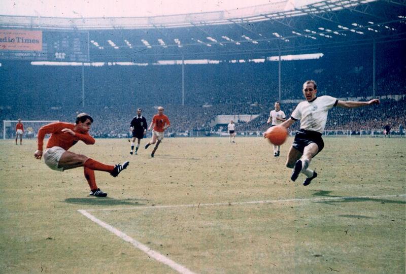 England's Geoff Hurst scoring in the 1966 FIFA World Cup Final
