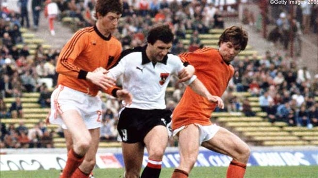 Austria's Hans Krankl in action against the Netherlands