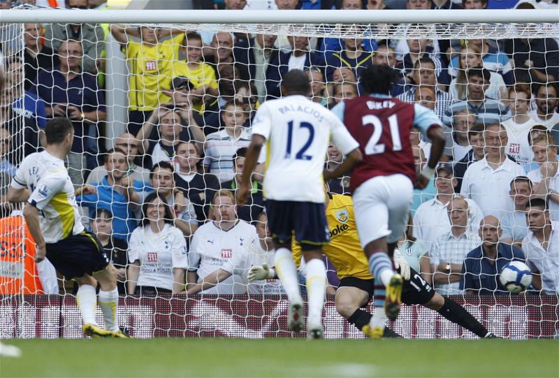 Robbie Keane scores the first of his four goals against Burnley