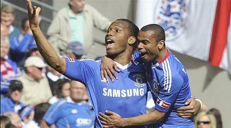 Chelsea's 2010 FA Cup Final matchwinner Didier Drogba with Ashley Cole - a record 6 times winner's medalist