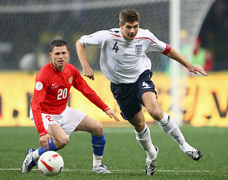 England's Steven Gerrard against Russia