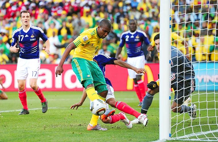 Katlego Mphela scores South Africa's second goal in the 2-1 win over France