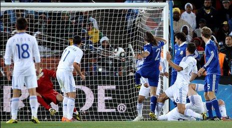 Martin Demichelis scored the first of Argentina's two goals against Greece