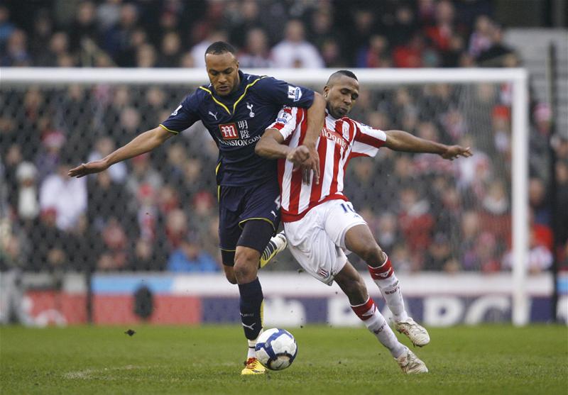 Younes Kaboul in action against Stoke City