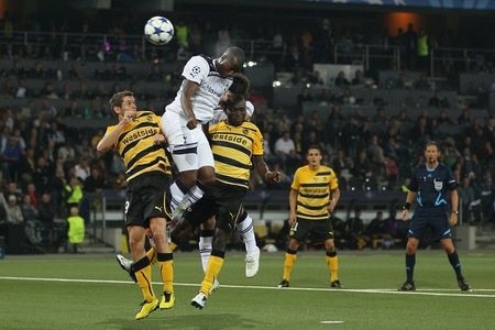 Sebastien Bassong scores in the UEFA Champions League against BSC Young Boys