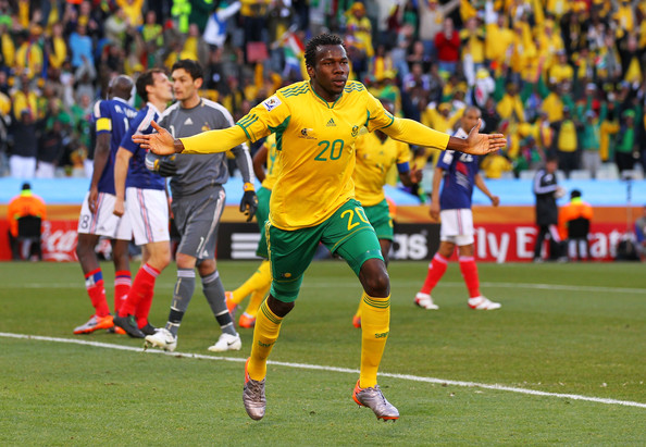 Bongani Khumalo celebrates his goal for South Africa against France, FIFA World Cup Finals, South Africa 2010