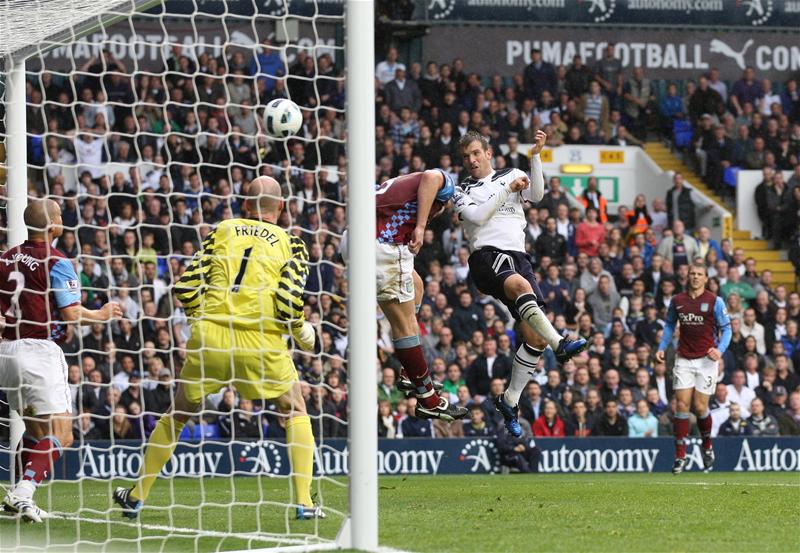 Rafael van der Vaart scores the first of his two goals for Spurs against Aston Villa, October 2010