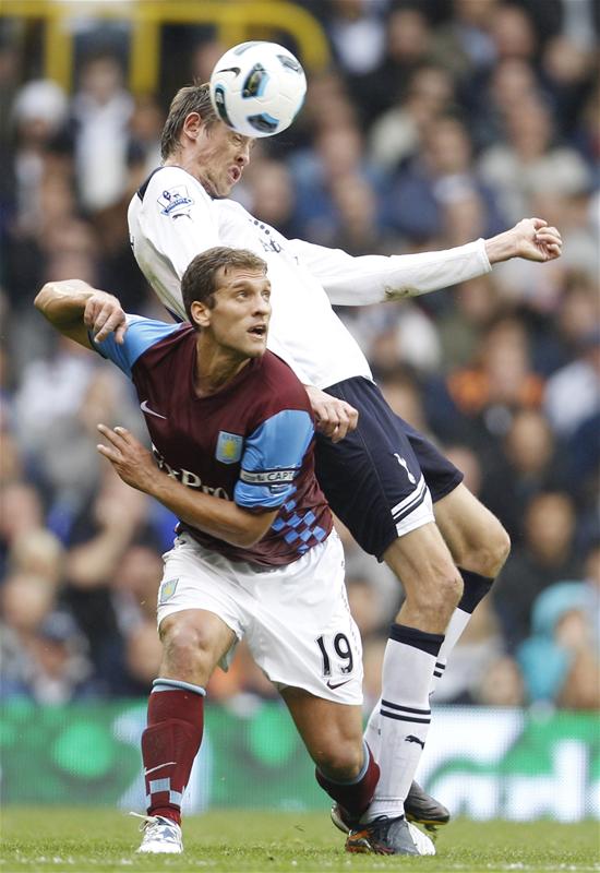 Peter Crouch in action for Spurs against Aston Villa, October 2010