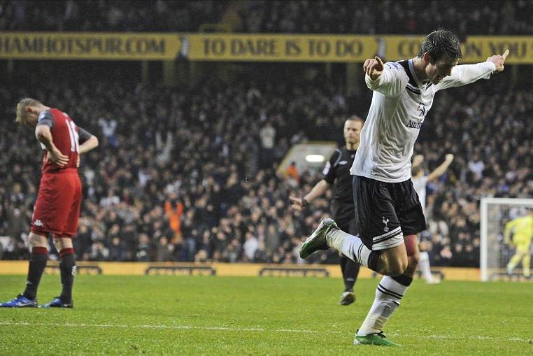 Tottenham Hotspur's Gareth Bale celebrates his New Year's Day 2011 goal against Fulham at White Hart Lane