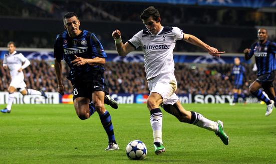 Gareth Bale in UEFA Champions League action for Tottenham Hotspur against Inter Milan