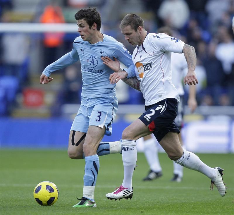 Gareth Bale in action for Tottenham Hotspur against Bolton Wanderers, November 2010