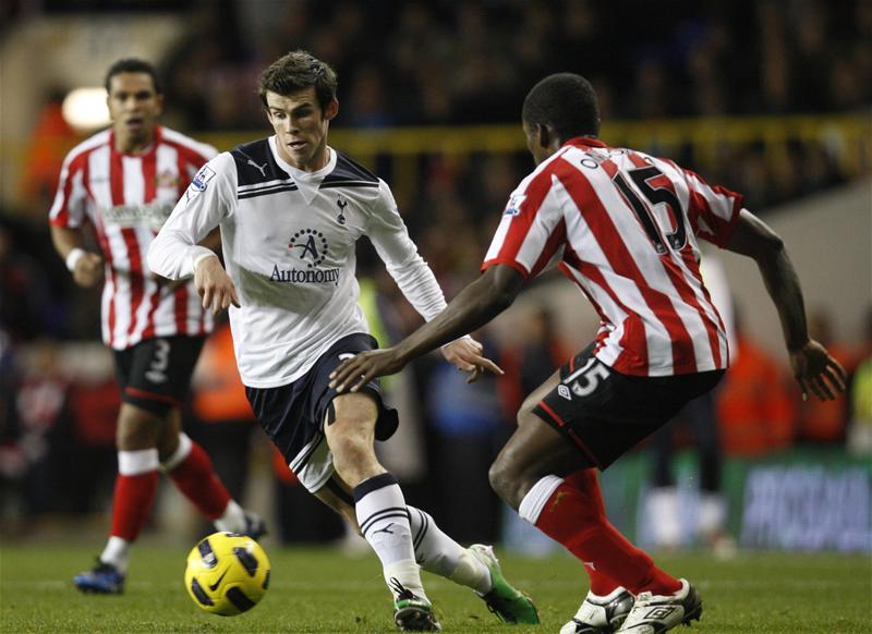 Gareth Bale in action for Tottenham Hotspur against Sunderland, November 2010