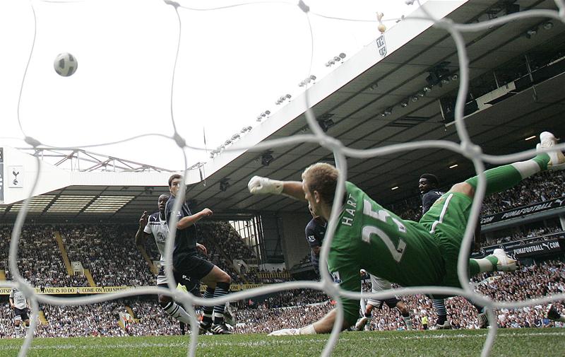 Manchester City's Joe Hart in action against Tottenham Hotspur, August 2010