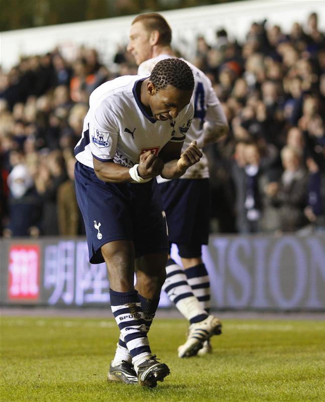 Jermain Defoe celebrates his goal against Portsmouth