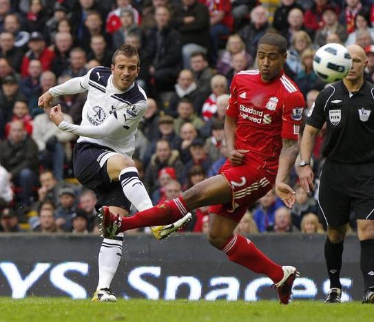 Rafael van der Vaart in action for Spurs in the 2-0 win at Anfield, May 2011