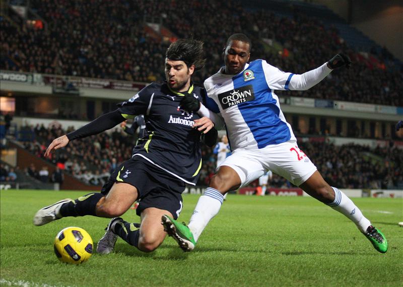 Vedran Corluka in action for Tottenham Hotspur at Blackburn Rovers, February 2011