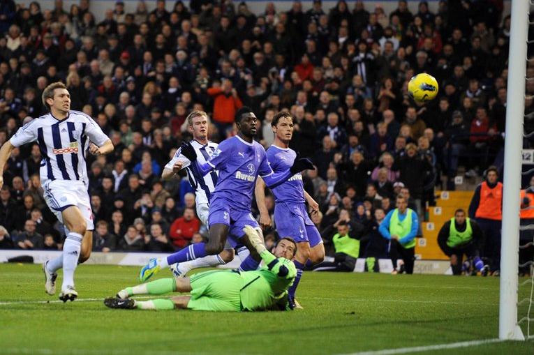 Emmanuel Adebayor scores for Spurs at West Brom, November 2011