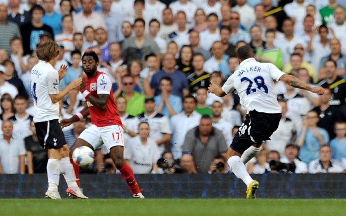Kyle WAlker of Tottenham Hotspur scores against Arsenal
