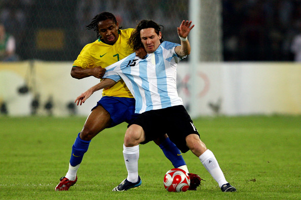 Anderson of Brazil with Messi of Argentina, Beijing 2008