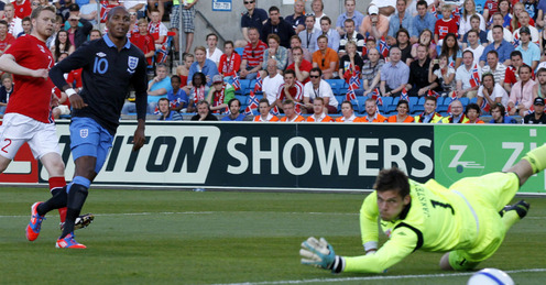 Ashley Young scores the winner for England in Norway, May 2012