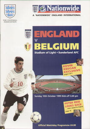 England v Belgium match programme, 1999