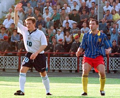 Nick Barmby in action for England against Moldova