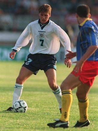 David Beckham in action for England against Moldova