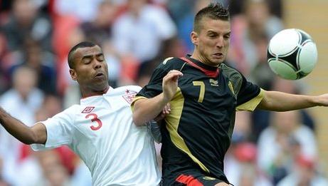 Asley Cole in action for England against Belgium, Wembley June 2012