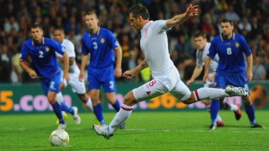Frank Lampard scores during Moldova 0-5 England, September 2012