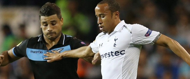 Andros Townsend in action for Tottenham Hotspur v Lazio, September 2012