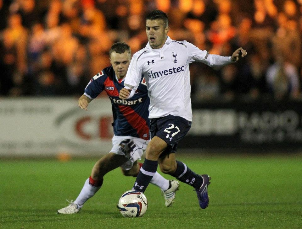 Iago Falque in League Cup action for Spurs at Carlisle United, September 2012