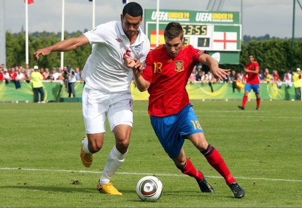 Steven Caulker in action for England U19s against Spain