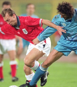 David Platt in action for England against San Marino, February 1993