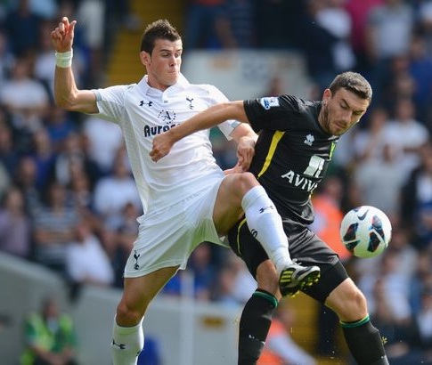 Gareth Bale in action for Spurs in the 1-1 draw with Norwich City, September 2012