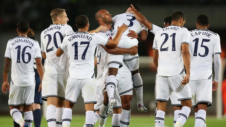 Spurs celebrate Danny Rose goal v Dinamo Tbilisi, August 2013