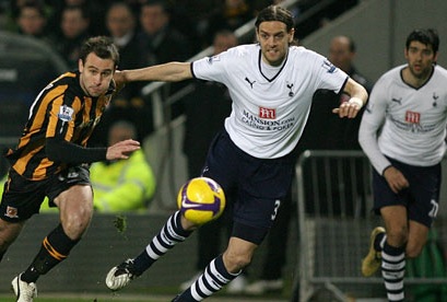 Jonathan Woodgate in action for Spurs against Hull City