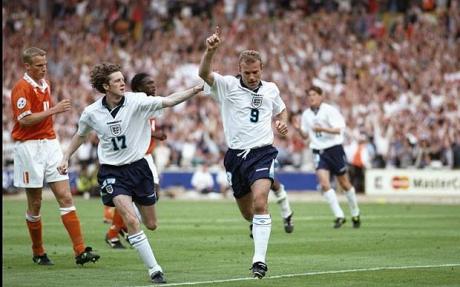 Shearer scores for England against the Netherlands in EURO 96