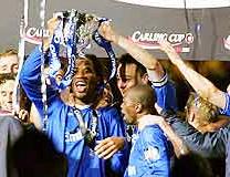 Chelsea celebrate winning the League Cup